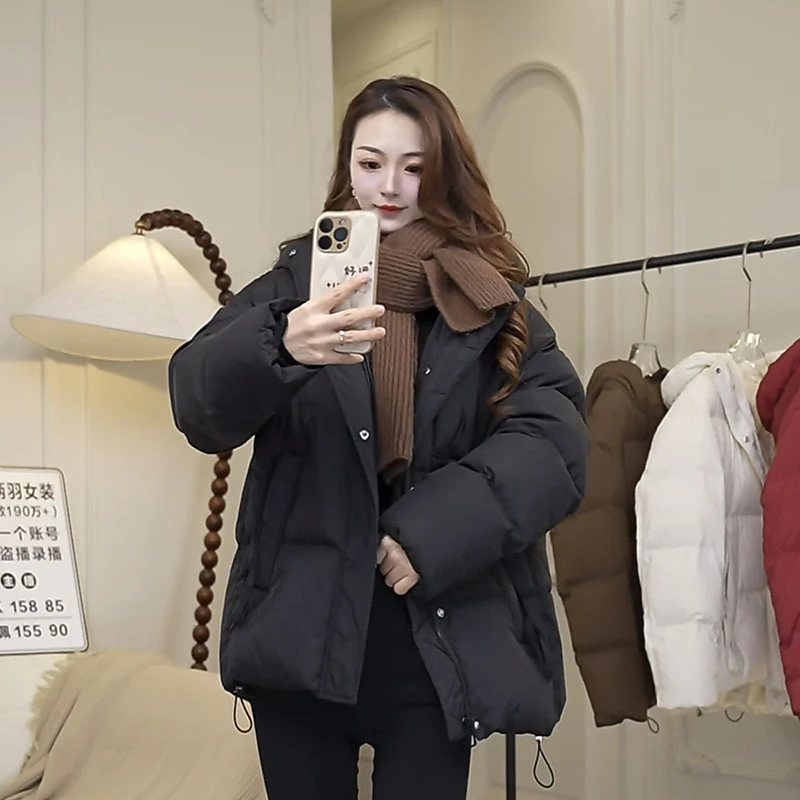 三拉链口袋加厚新款羽绒服女百搭连帽休闲气质冬季外套