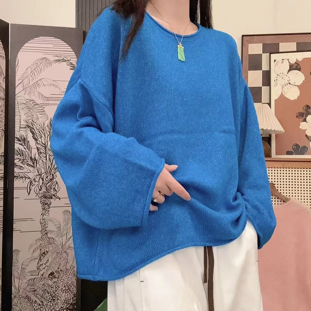 相菲精品一秋冬极简风长袖圆领针织韩系慵懒风百搭休闲丝羊绒上衣