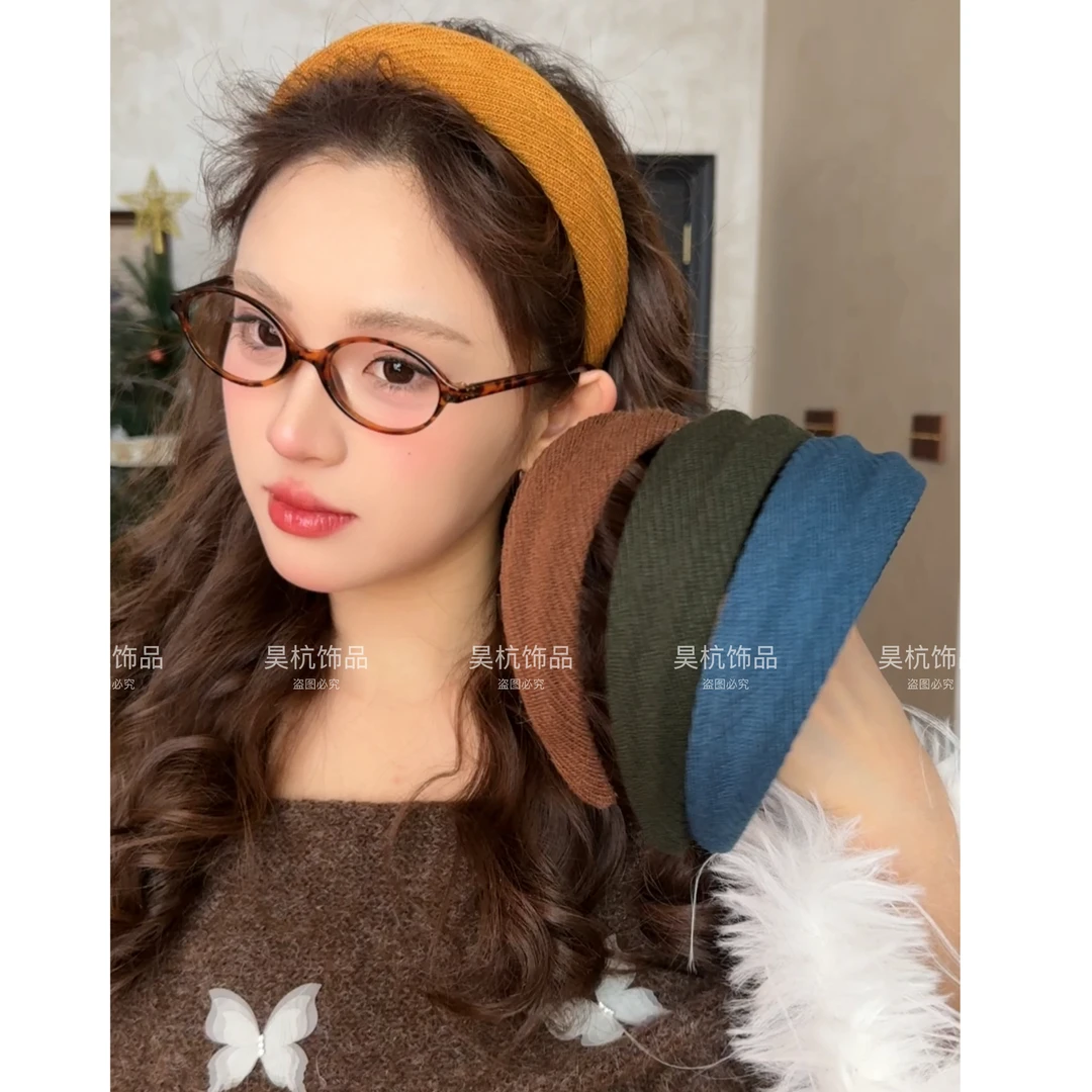 森系氧气感～粗针斜纹！加宽手工斜挎宽边高颅顶复古港风头箍头饰