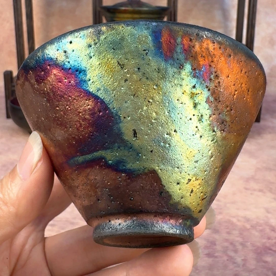 荥经黑砂炸福利窑彩斗笠杯5