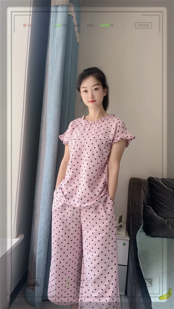 夏季薄款云朵棉短袖七分裤女装家居服睡衣波点七分裤