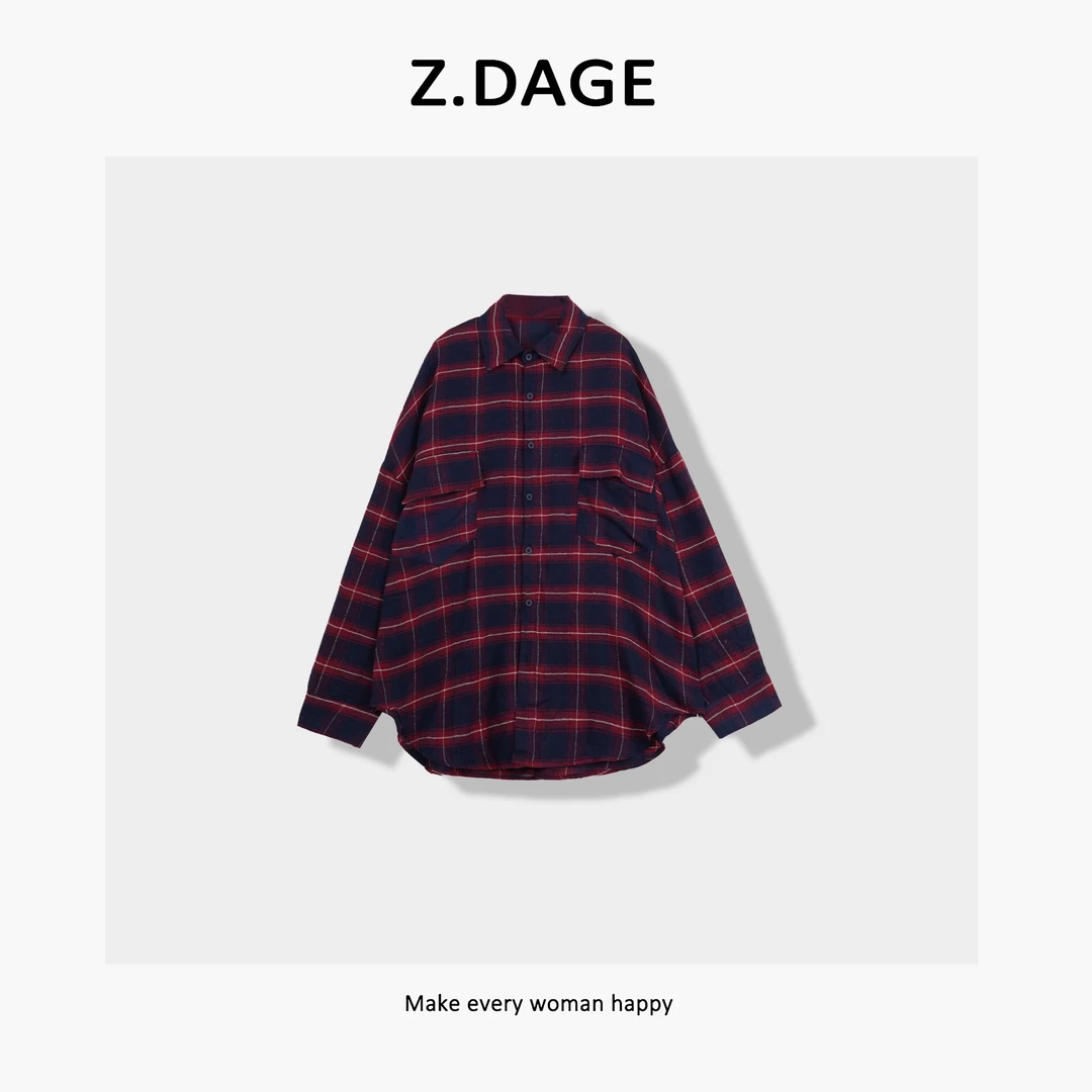 z.dage-‘文艺范’秋冬潮牌感经典撞色格双口袋衬衫-58829