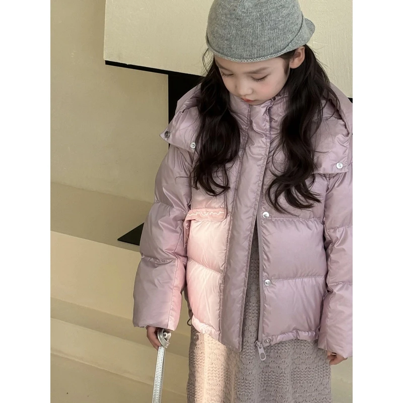 2024冬季缎面连帽短款羽绒服外套7624