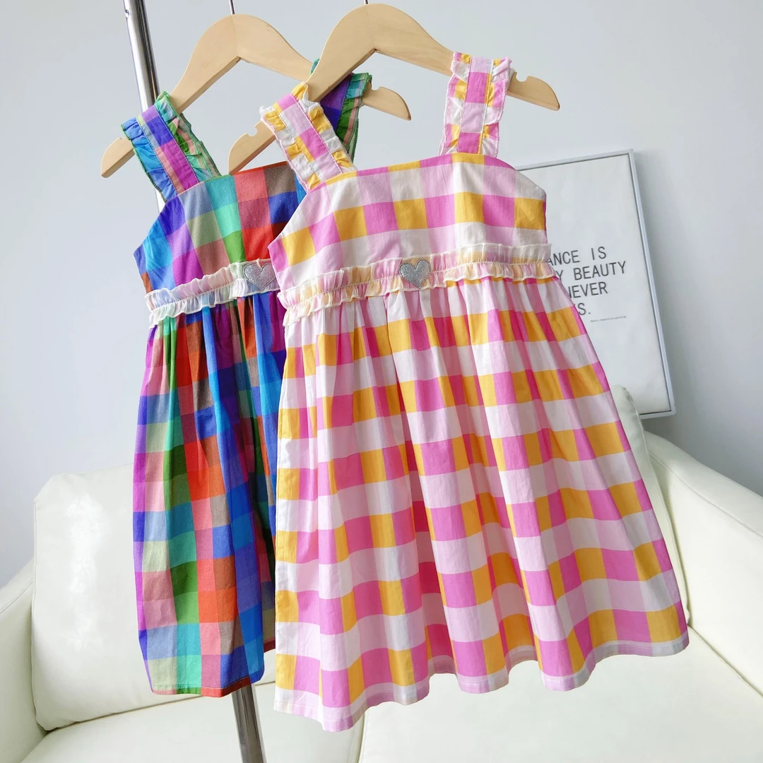 2458#现货夏季新款上新儿童棉布复古吊带连衣裙