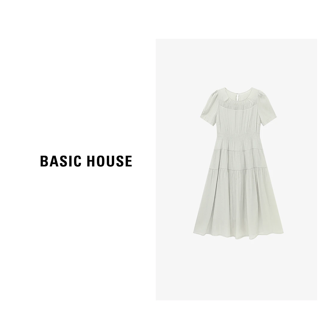 Basic House/百家好夏季法式纯色简约休闲通勤长裙-B0625B5EWK2