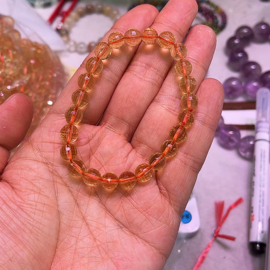 水晶手链未镶嵌。**？切面黄水晶8mm