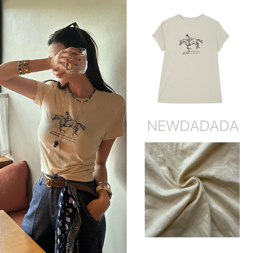 清清利达NEADA正肩短袖t恤百搭修身显瘦刺绣圆领上衣体恤SDK1633