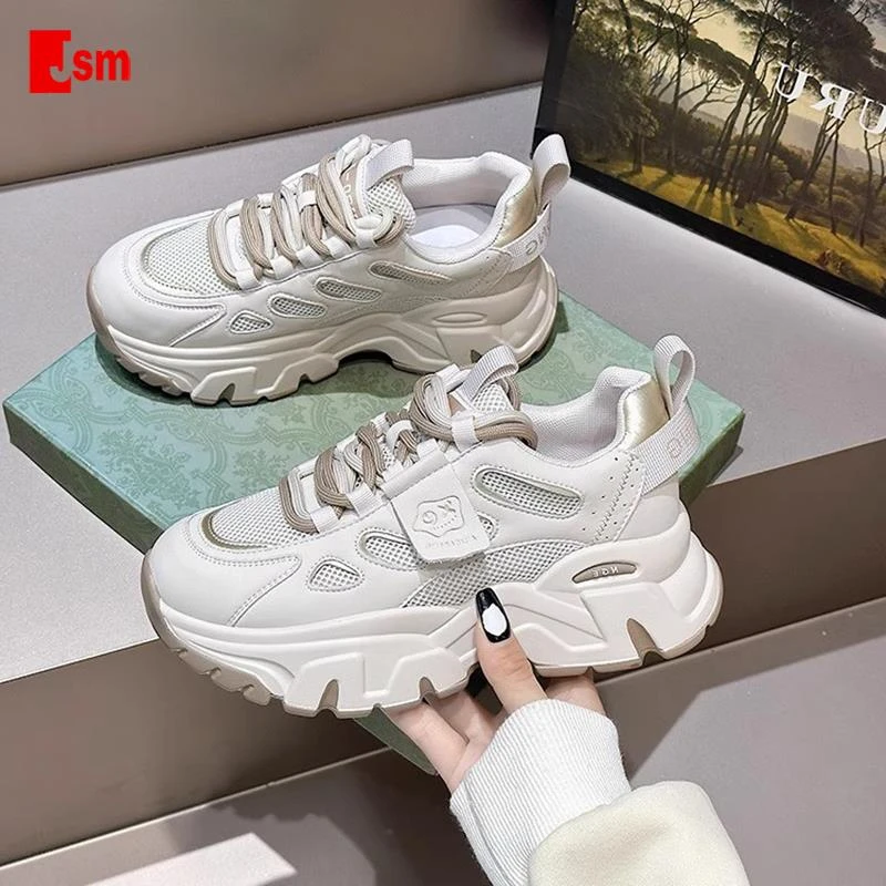 撤柜就世美爆款真皮老爹鞋女士新款秋冬季厚底休闲百搭运动增高透