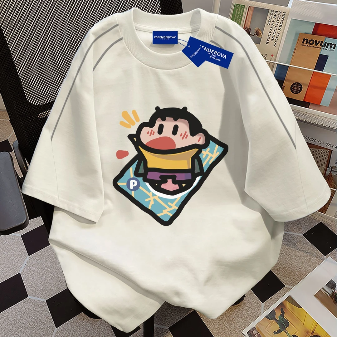 100%纯棉美式慵懒风印花短袖t恤男女夏季爆款个性圆领情侣上衣ins