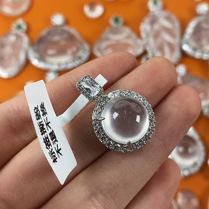 石英质玉银S925镀金镶嵌颈饰