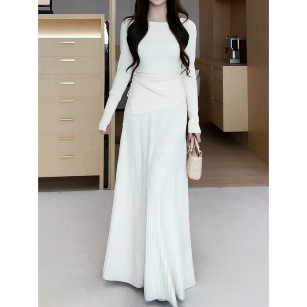 甜美温柔高级感套装女2025秋新款气质修身显瘦针织衫+高腰半身裙
