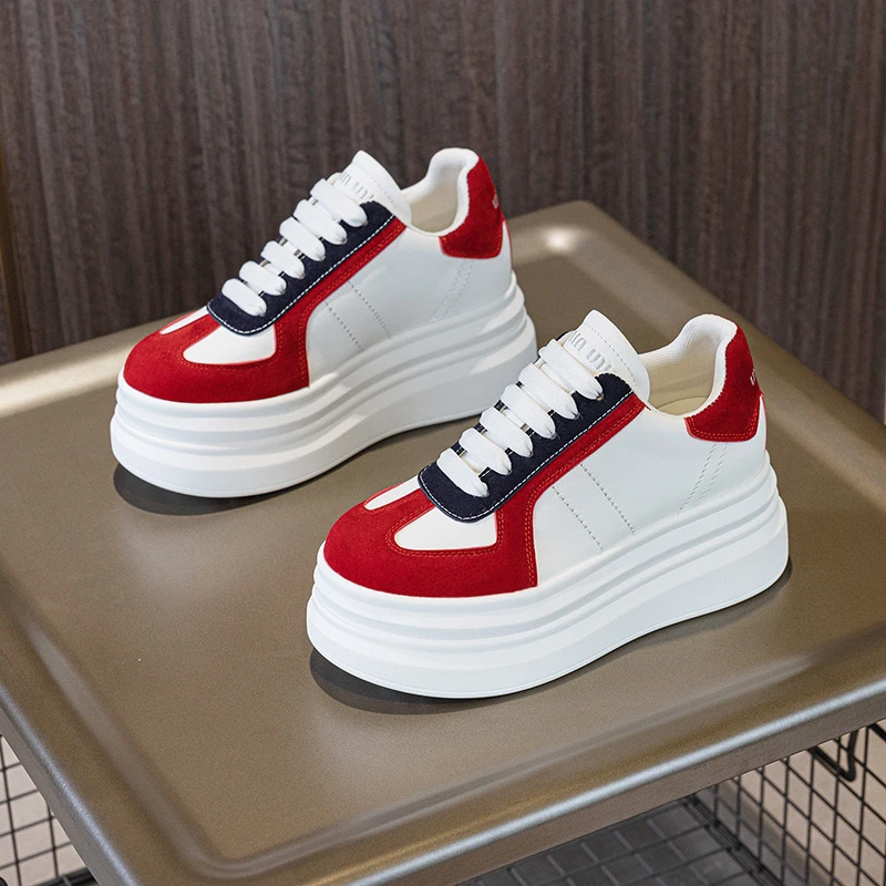 网红小个子厚底松糕鞋女2025春季新款韩版8cm增高小白鞋板鞋单鞋