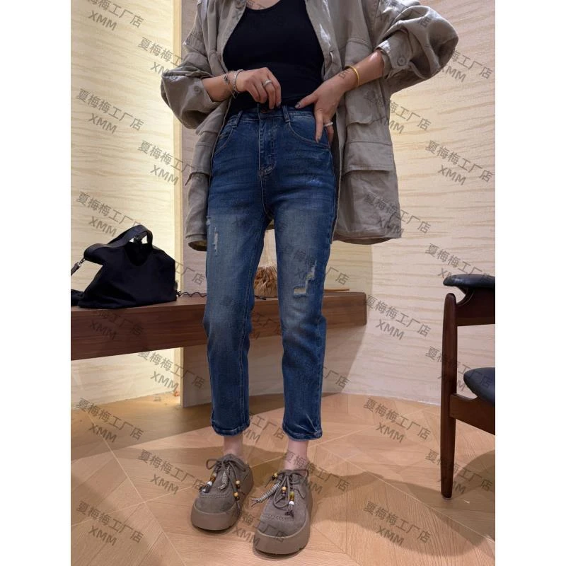 XMM.【小破洞牛仔烟管裤】修身九分时尚潮流显瘦秋季小脚外穿G22616
