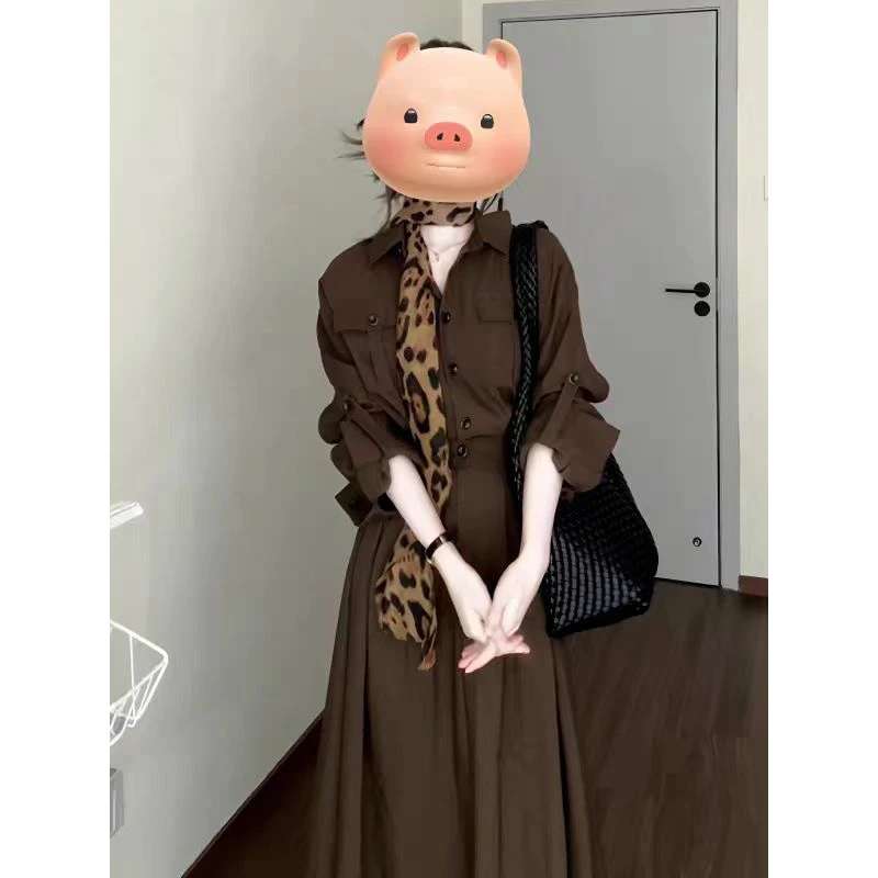 法式复古长袖衬衫连衣裙子女秋季新款早秋高级感穿搭工装长裙1719