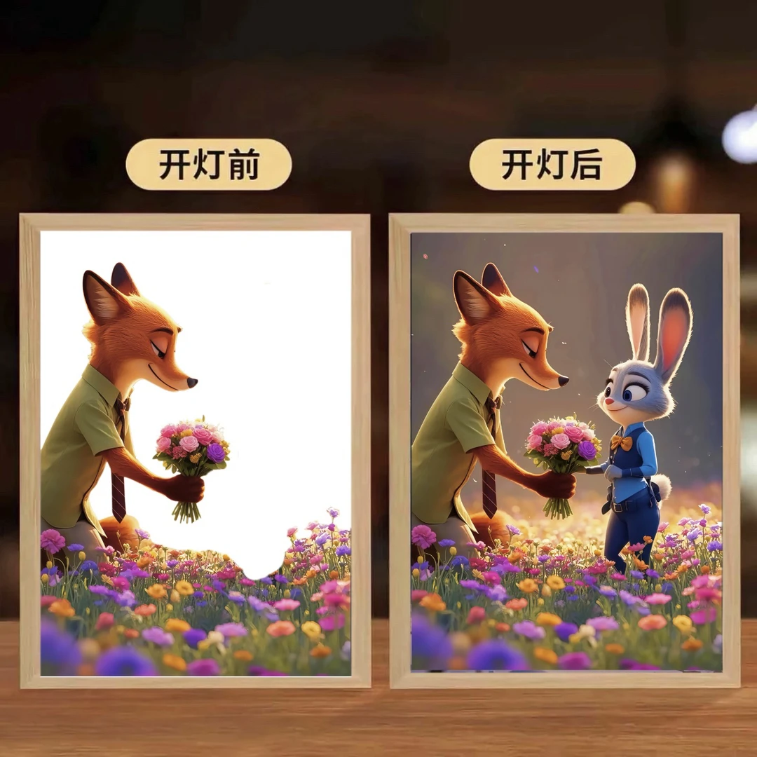 疯狂动物城朱迪尼克灯光画周边宿舍卧室发光摆台疯狂动物城摆件