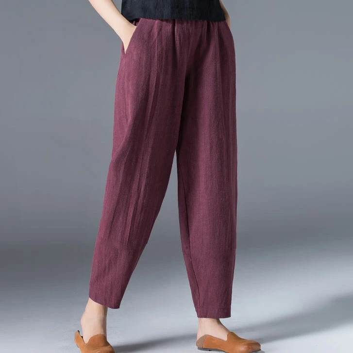 【当天发+运费险】文艺休闲哈伦裤显瘦棉麻九分高腰显瘦裤K242