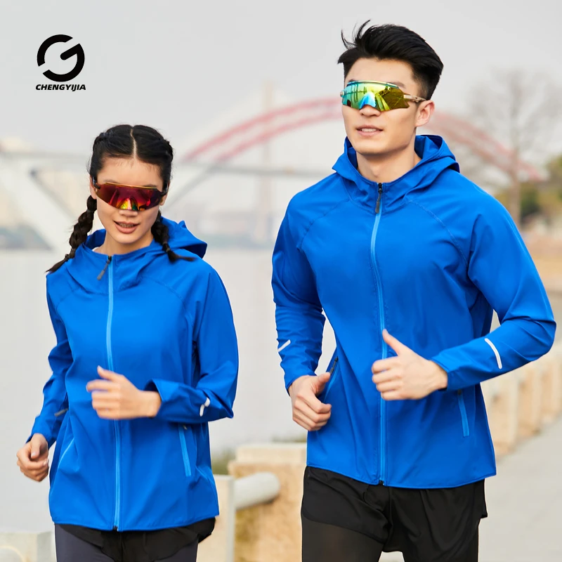 跑步运动服男女连帽外套户外速干衣防风夹克健身训练马拉松上衣
