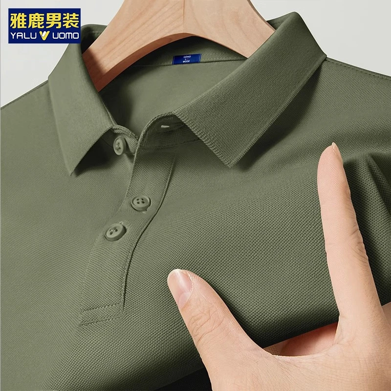 雅鹿男装100%纯棉翻领短袖T恤夏季男士商务POLO衫纯色休闲上衣服