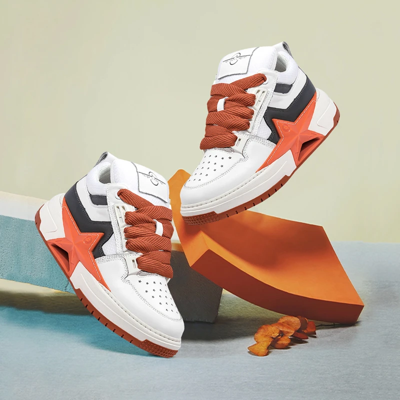 五角心春夏运动板鞋明星同款星星鞋潮流时尚情侣增高板鞋白橘灰色