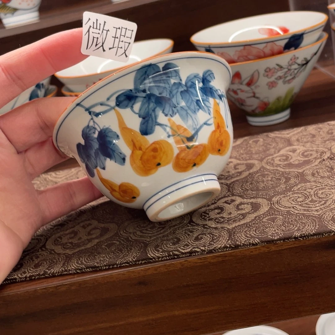 釉下手绘茶具微瑕