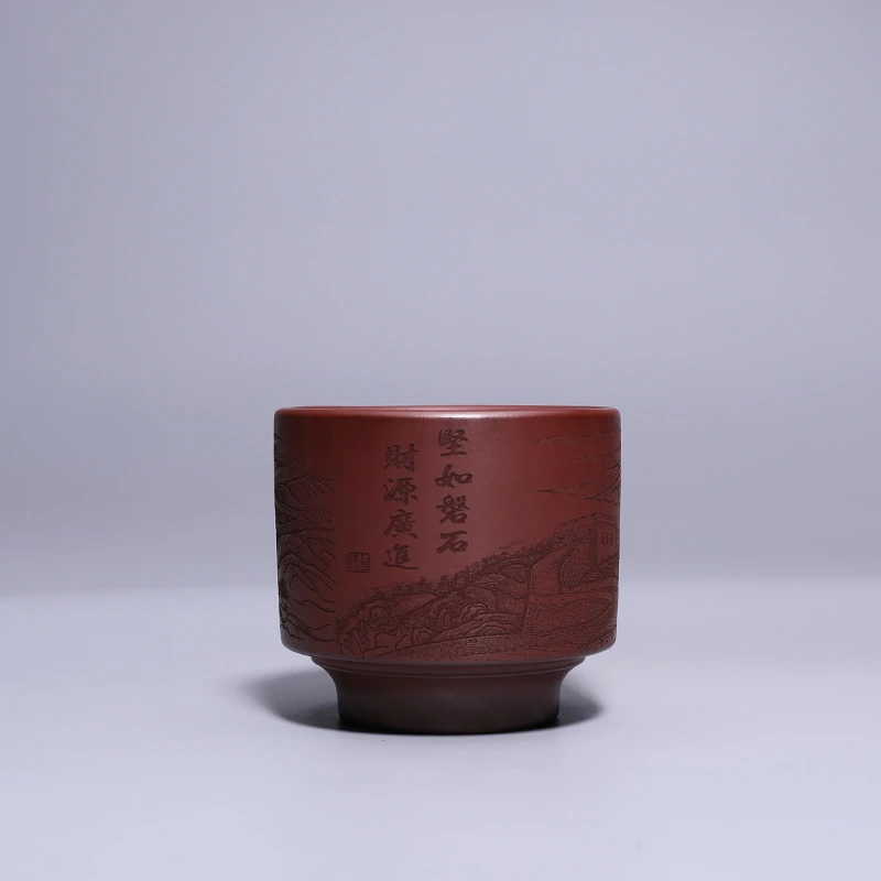 宜兴紫砂小杯老红泥坚如磐石财源广进