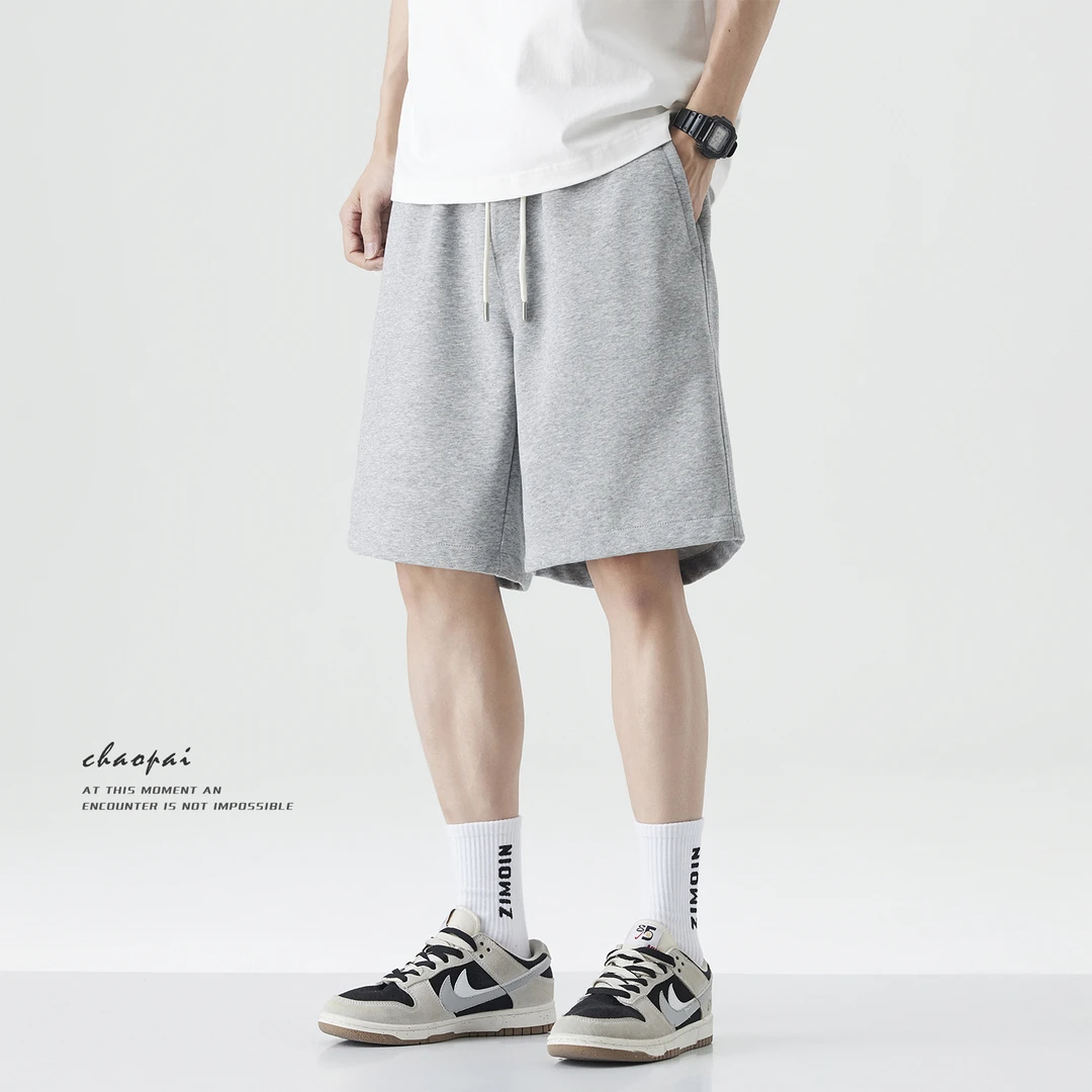 夏季新款灰色运动休闲短裤男生日系宽松大码简约百搭针织五分裤子