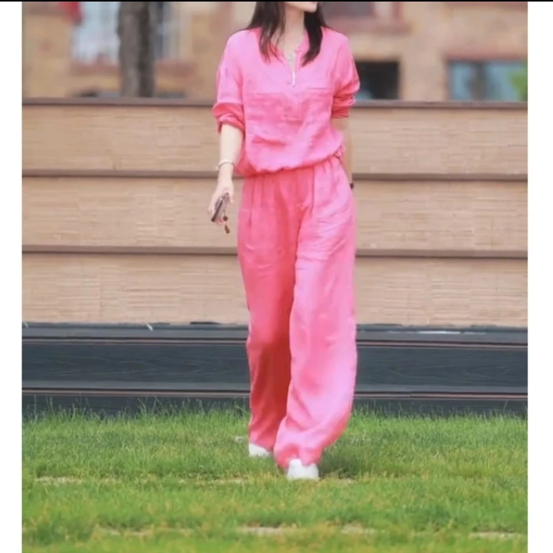 夏季新款时尚显瘦气质女士洋气上衣阔腿裤套装