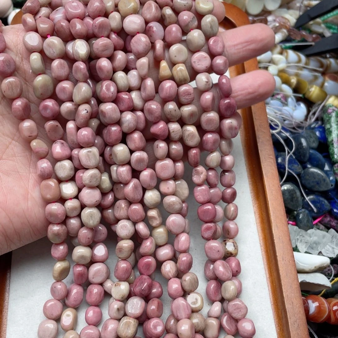 玛瑙/玉髓合金珠宝半成品一条8mm红纹石糖豆