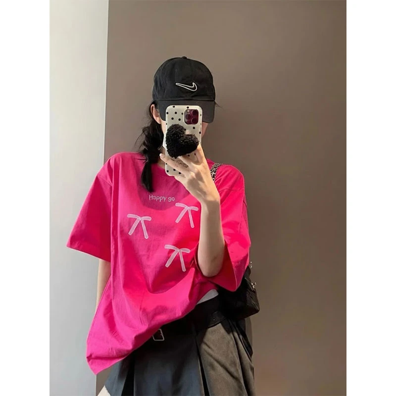 阿颖日记【828】火龙果色纯棉短袖t恤百搭时尚夏季女款宽松显瘦上衣