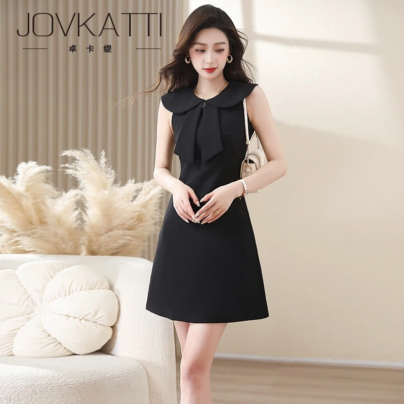 Jovkatti黑色无袖连衣裙女夏气质显瘦裙子轻奢高级感御姐名媛新款
