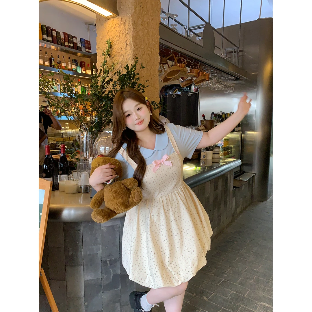 徐达布【野谷秘境】大码碎花拼接连衣裙夏季宽松裙子L32742C52