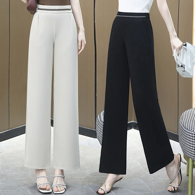 春夏中老年休闲直筒裤气质妈妈松紧腰垂感柔软大码中年高腰女长裤