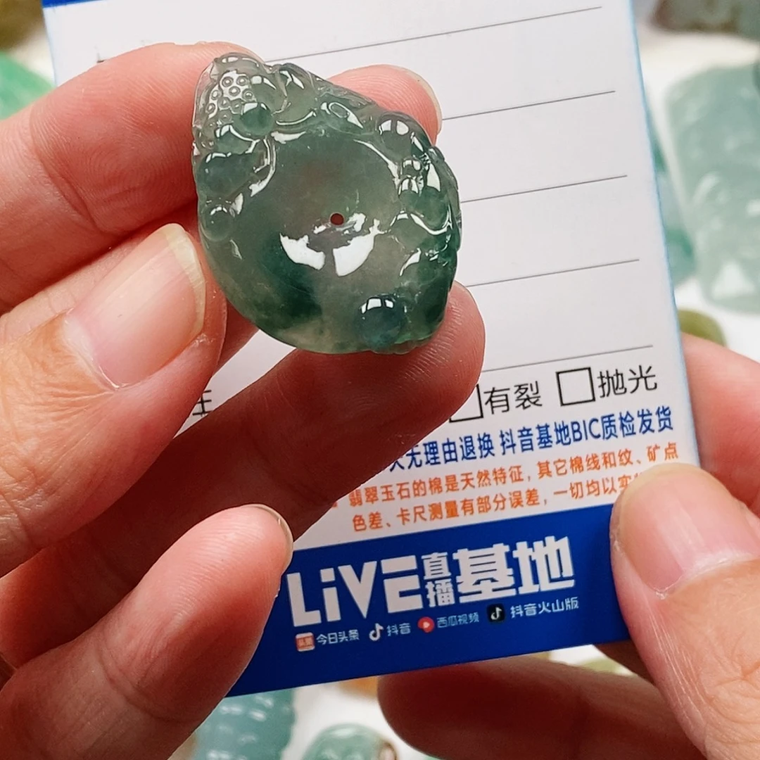 Q***n翡翠未镶嵌颈饰荷花鱼平安扣