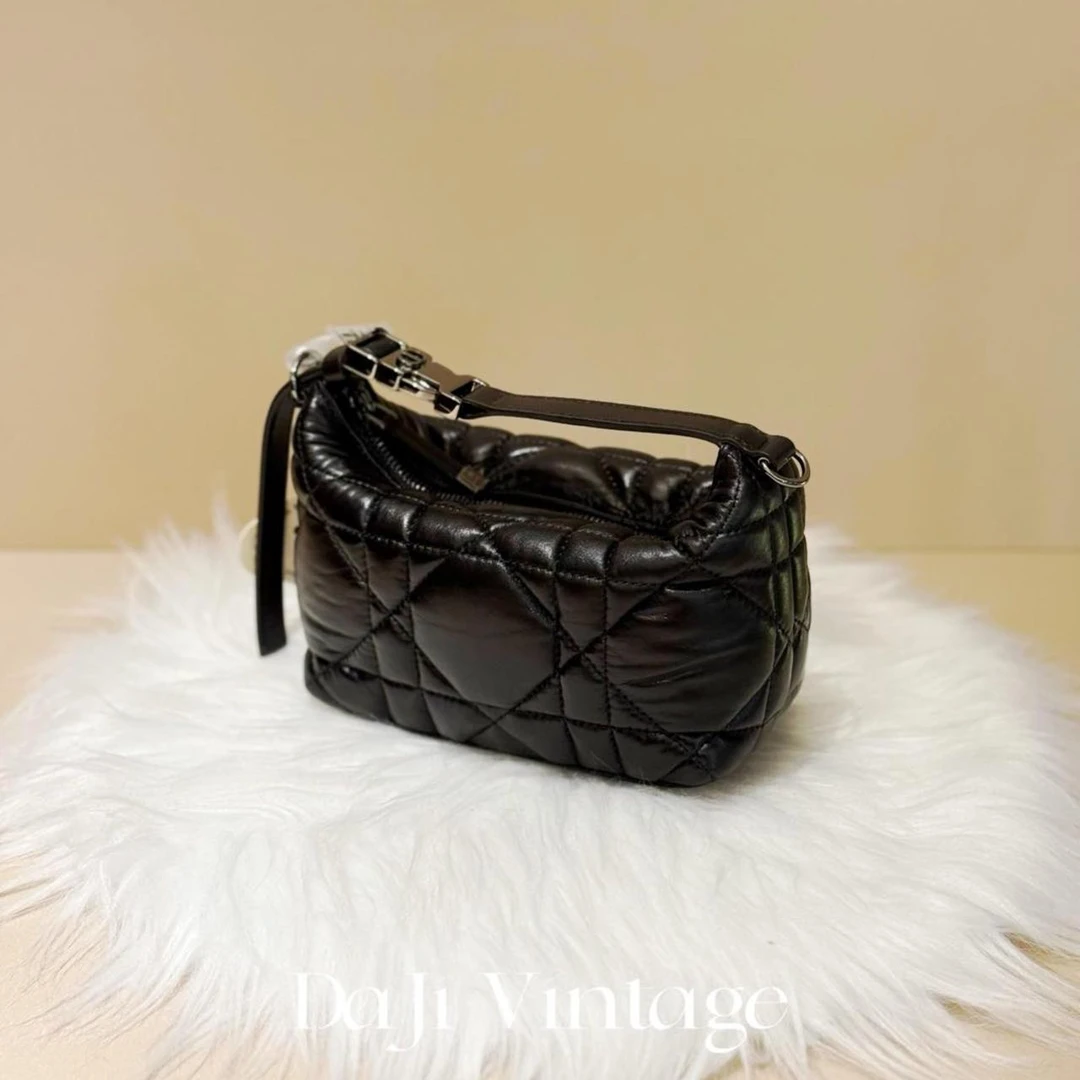 99新 DIOR/迪奥 大吉中古/Dior迪奥黑色小号藤格纹饭盒手提包