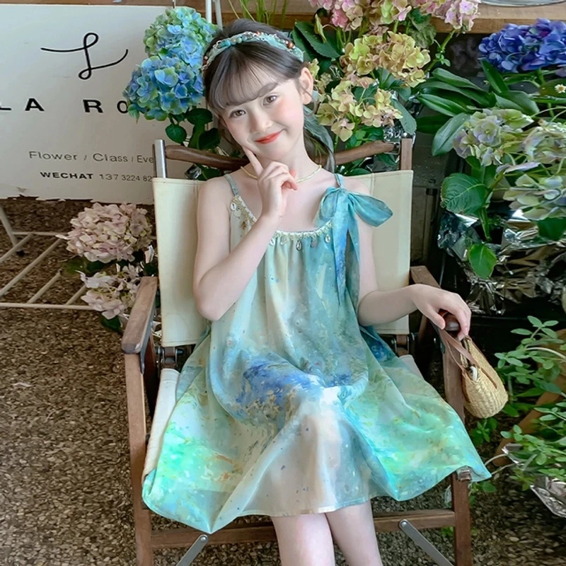 女童吊带连衣裙夏装2025新款儿童裙子无袖女孩公主裙大童夏季洋气