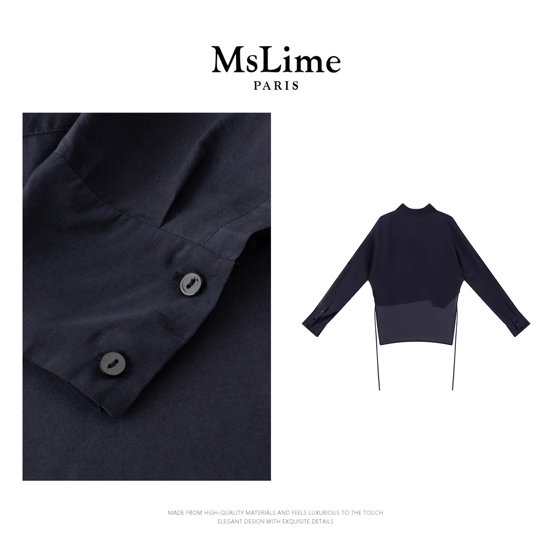 王嬛嬛MsLime25年新款【氧吧】醋酸蓝色衬衫 HD2A1139