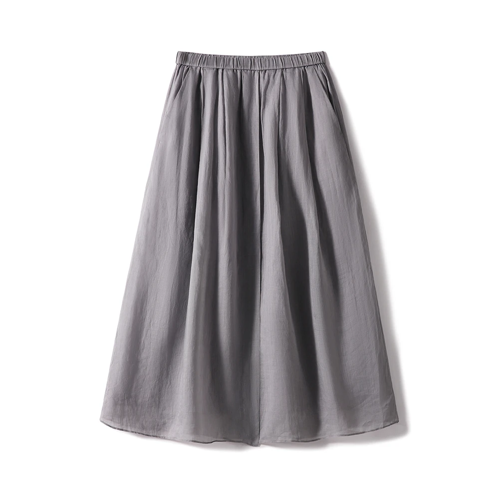 SEPT CHIC 苎麻 前后开叉设计松紧腰半身裙女A字裙夏S81588QZEMG