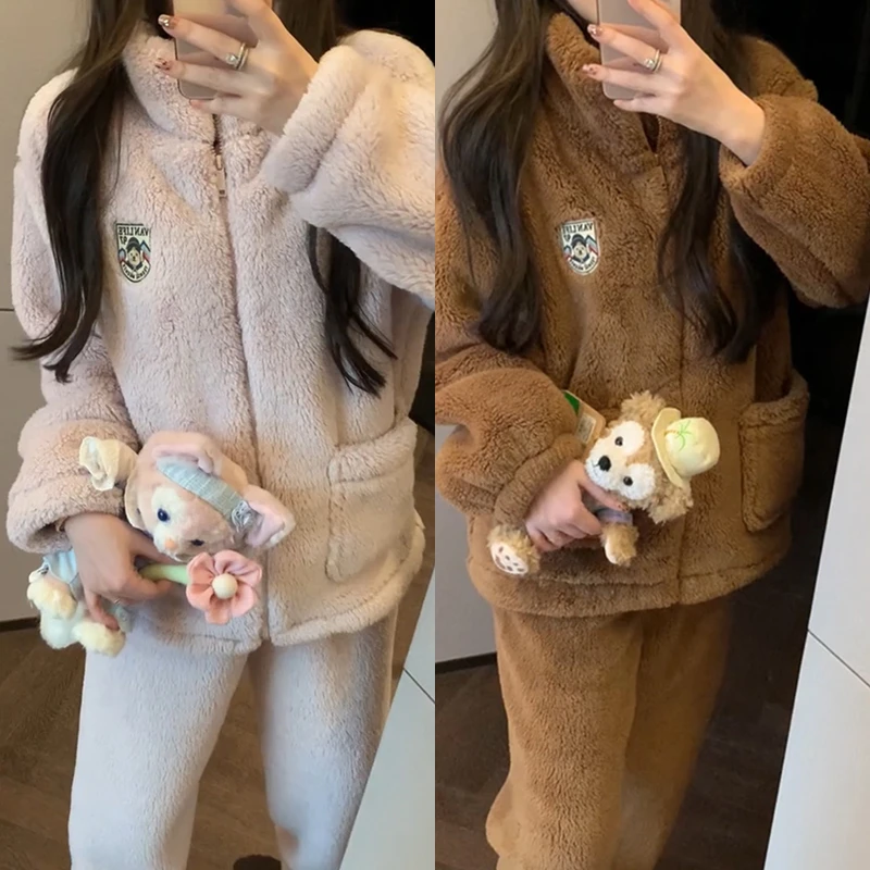 【mimius】七七 刺绣小熊加厚珊瑚绒睡衣套装 F11032