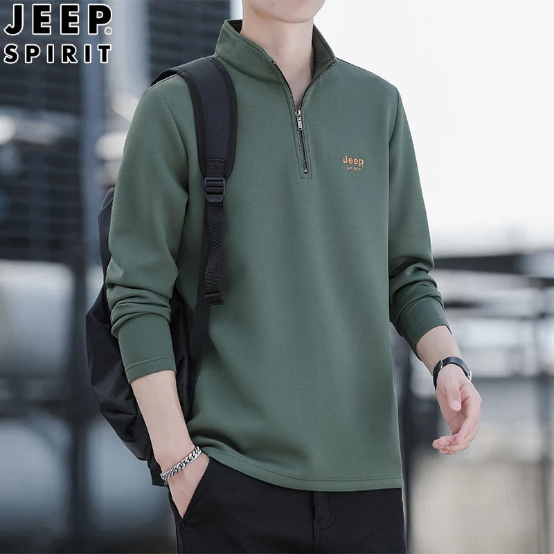 JEEPSPIRIT男士长袖免烫立领套头半拉链卫衣休闲运动春秋季上衣男
