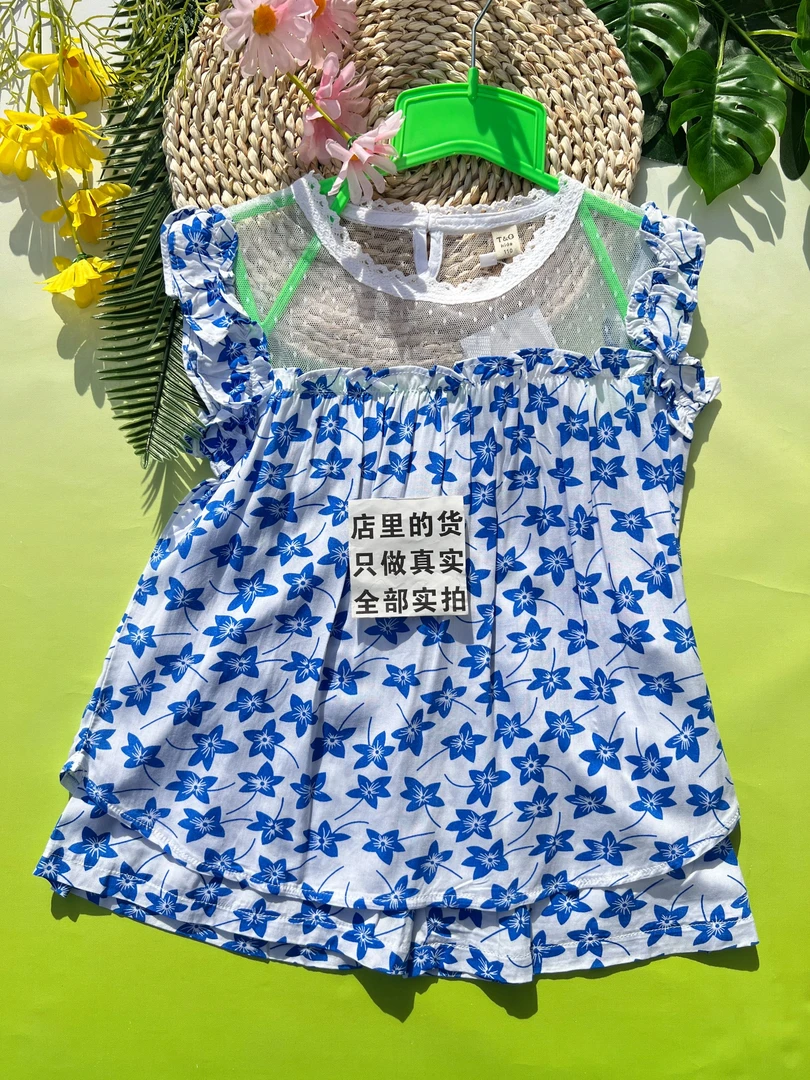D011新款儿童人造棉套装时髦外穿薄款空调家居服裙子夏季国风绵绸
