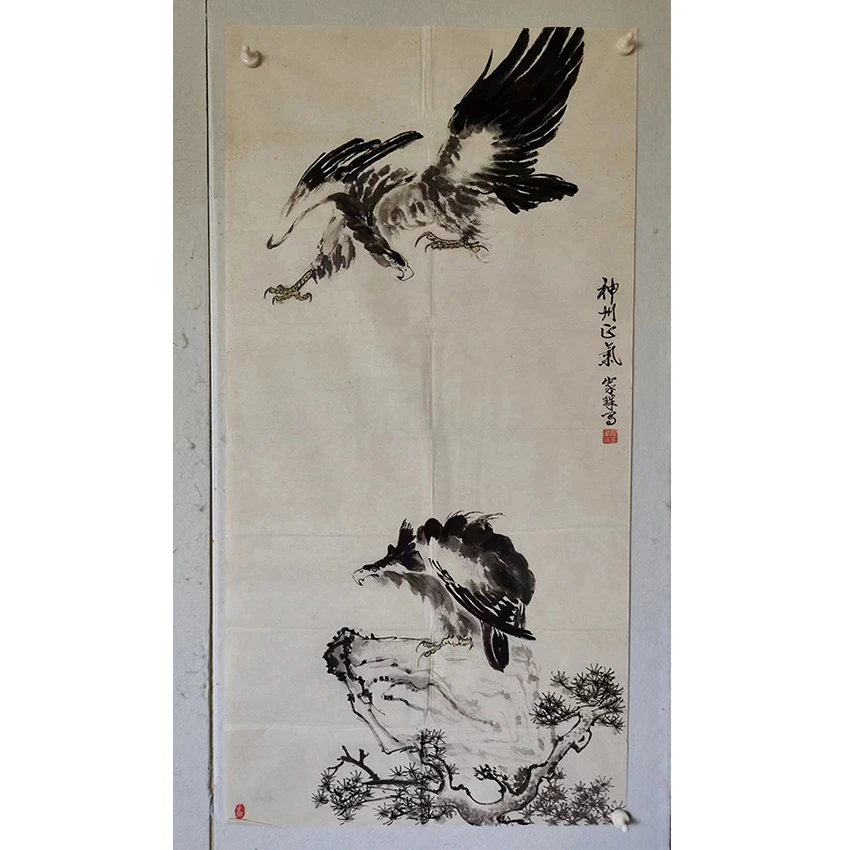 3270 老字画《鹰》中堂  尺寸 137×68