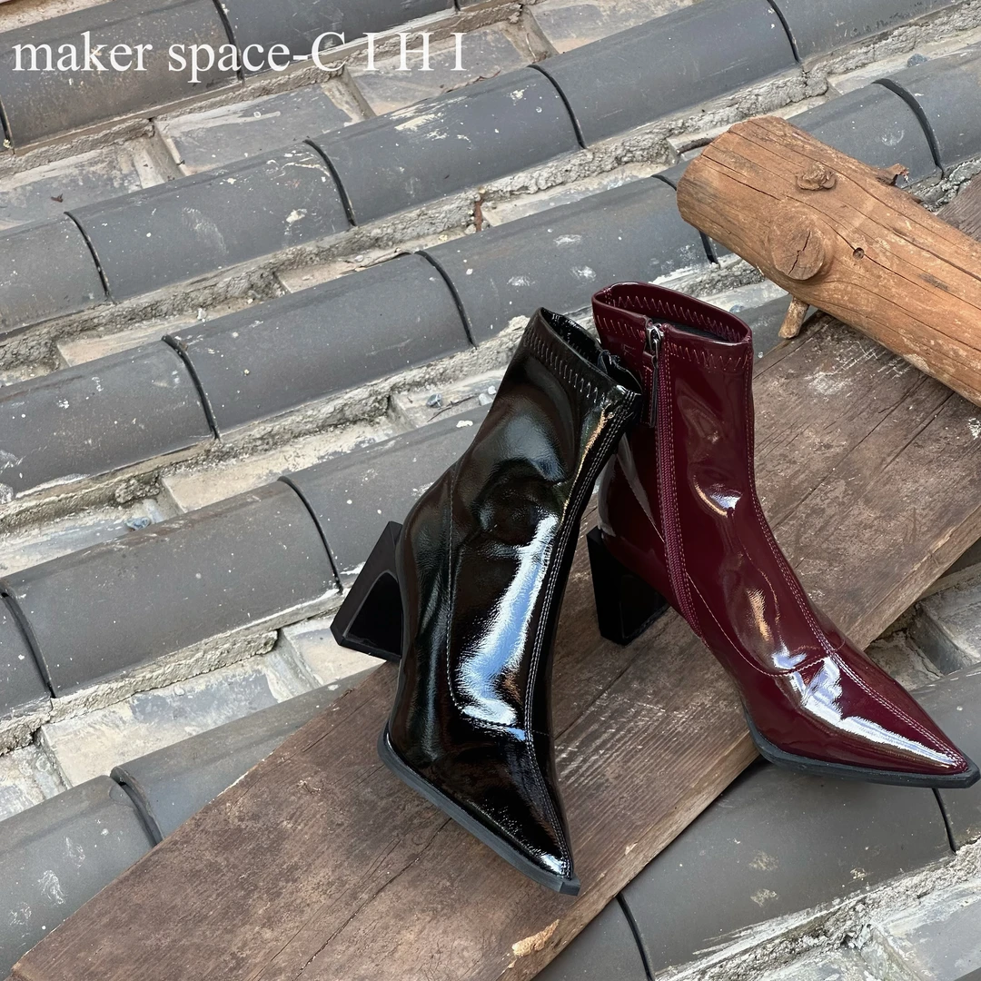 设計'makerspace'-235-【莫吉托】重工经典漆面尖头粗跟裸靴