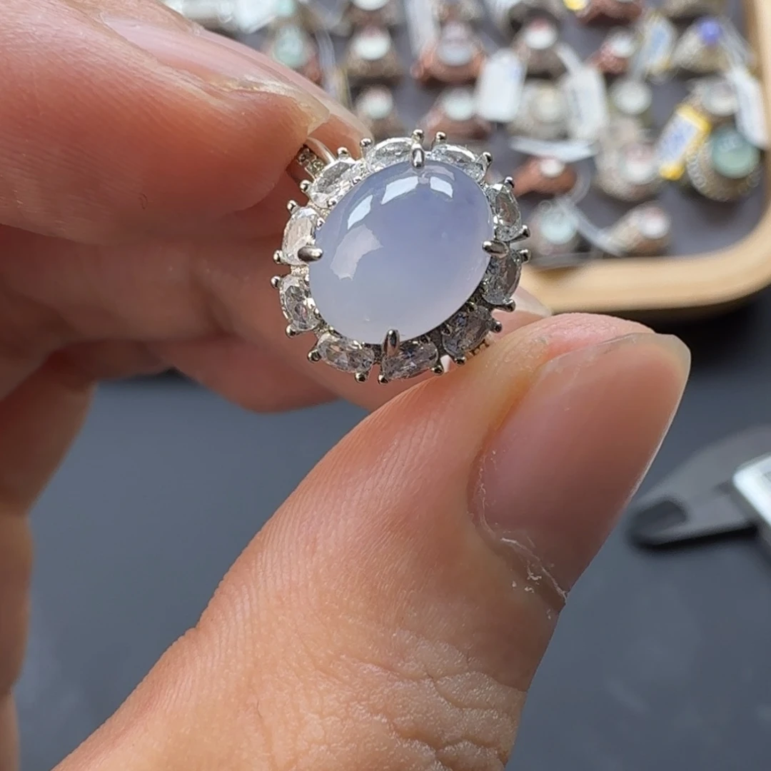 翡翠银S925镶嵌戒指天然缅甸翡翠A货