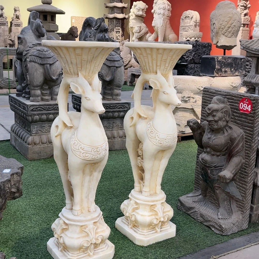 A***0石材汉白玉石鹿一对包邮不包卸车