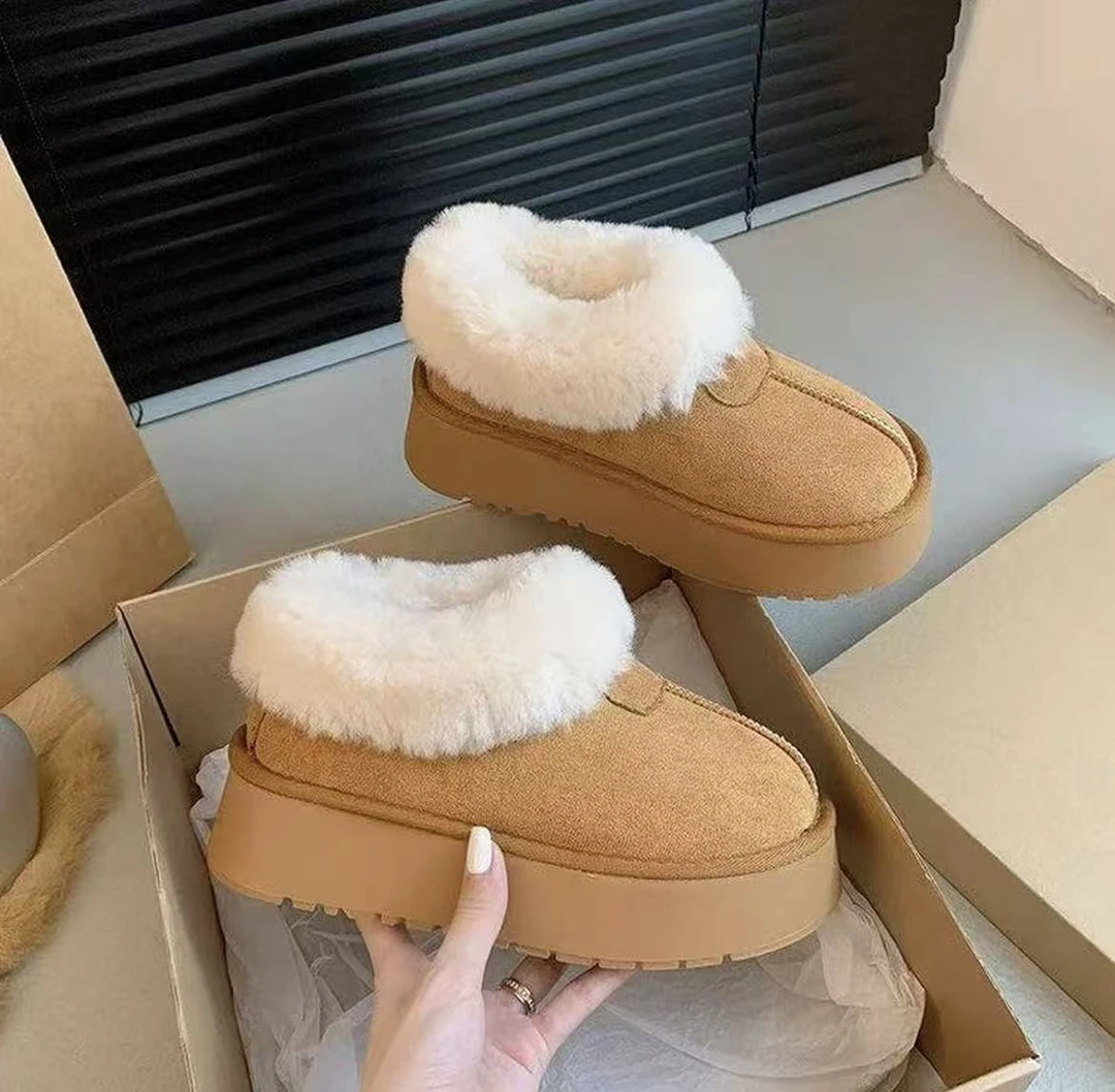 厚底毛绒一脚蹬雪地靴子女冬季加绒加厚保暖2025新款毛毛棉鞋外穿