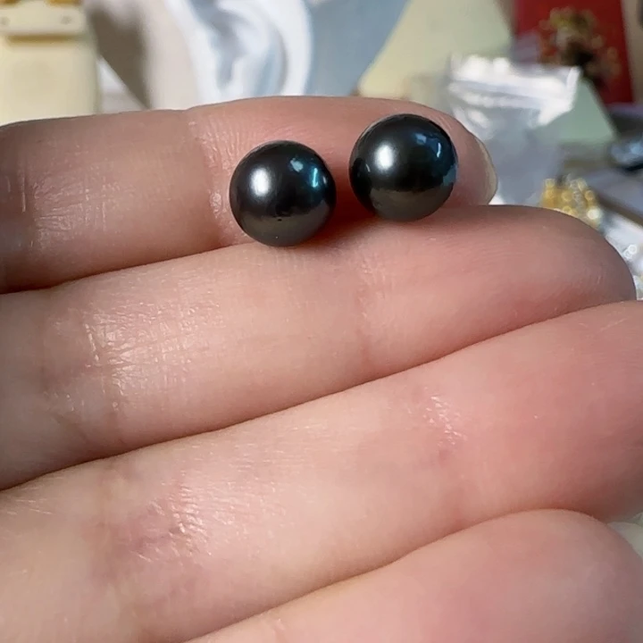 银S925镶嵌海水珍珠稀有点位大溪地绿有正常纹周**?