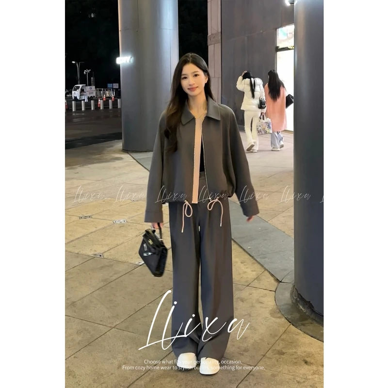 早春新款雅丹风穿搭休闲外套女高腰休闲裤两件套