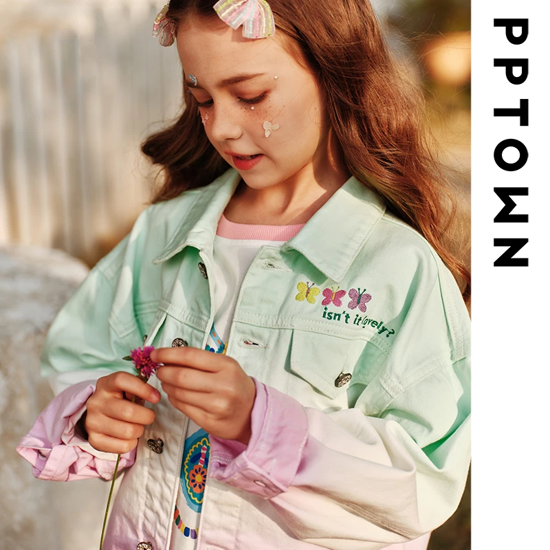 【工装夹克衫】巴巴小镇2025年新款女童渐变牛仔外套翻领上衣13066