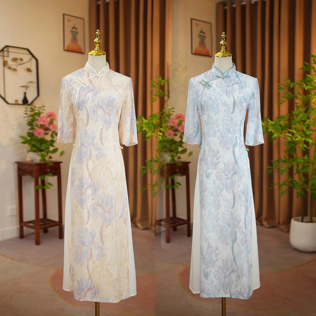 西田鱼2025夏季荷叶袖新款优雅端庄日常修身显瘦改良旗袍裙