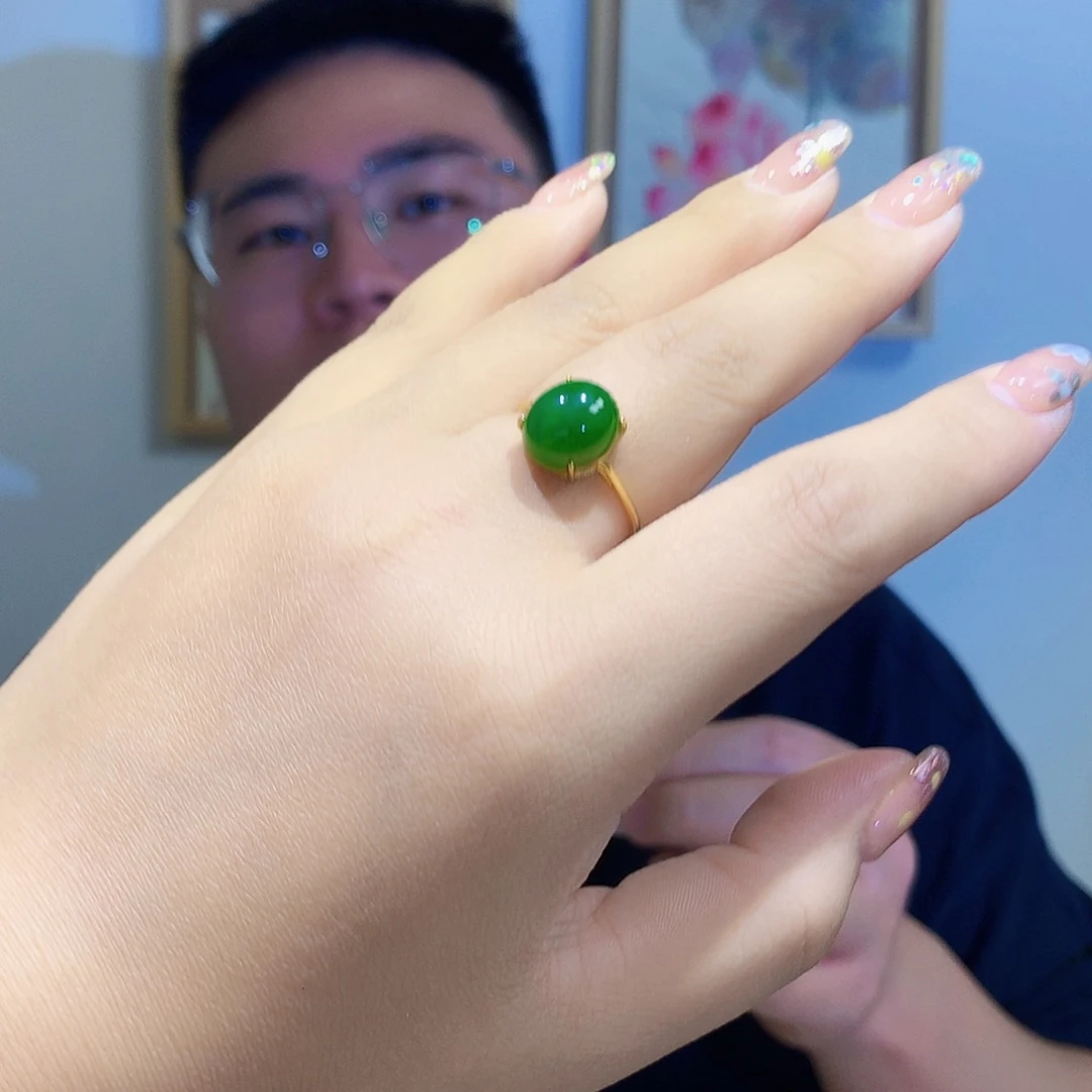 和田玉（碧玉）戒指银S925镀金镶嵌